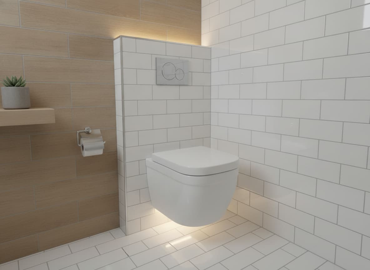 Un WC suspendu compact est intégré dans une niche d
