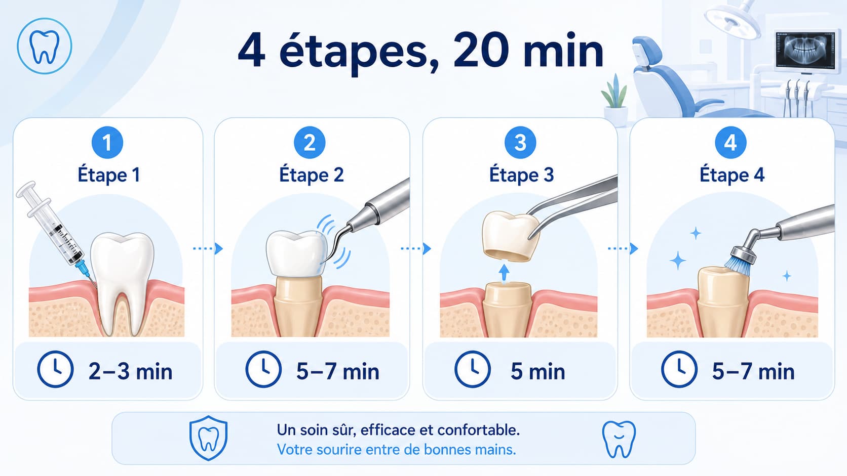 Infographie en style vectoriel montrant les quatre étapes du retrait professionnel d
