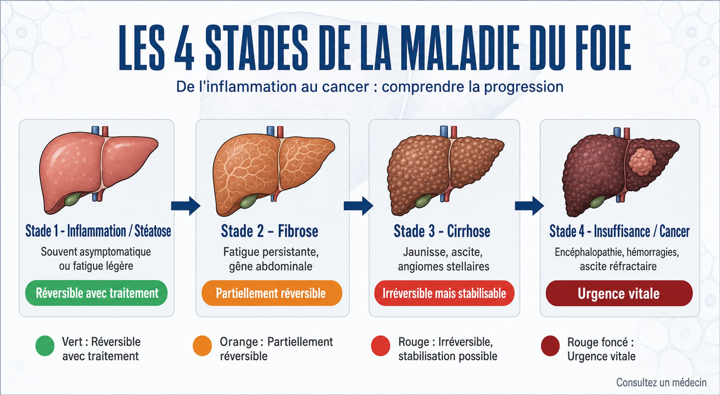 Infographie des 4 stades de la maladie du foie